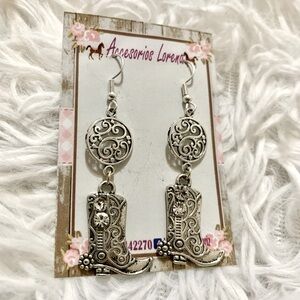 Silver boot cowgirl earrings